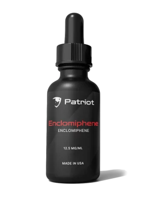 Enclomiphene 12.5 mg liquid in a laboratory bottle, labeled for research use only.