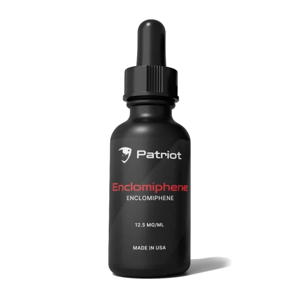 Enclomiphene 12.5 mg liquid in a laboratory bottle, labeled for research use only.